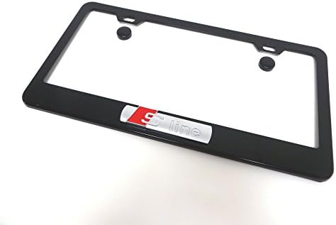 Deepro 3D S Line Black Metal License Plate Frame Holder Sportline with Screw Cap Covers
