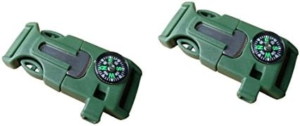 OTLIVE Survival Kit Emergency Whistle Buckle w/Flint Fire Starter and Compass - Pack of 2