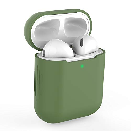 KOKOKA Case Cover Compatible with AirPods 2&1, Silicone Shockproof Case Cover for Airpods 2&1 Front LED Visible Support Wireless Charging, Mustard Green