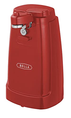 Abrelatas Eléctrico y Afilador de Cuchillos, Abridor de Tarros y Botellas Multifuncional con Palanca de Corte Extraíble y Almacenamiento de Cables, Hoja de Acero Inoxidable, Rojo