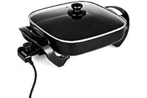 Caynel 12 x 12 Inch Nonstick Ceramic Electric Skillet with Glass Lid, Aluminum Body, 1400-Watts, Adjustable Temperature Controller Goes Up to 460 Degrees for Fry, Bake, Steam or Simmer, Easy to Clean