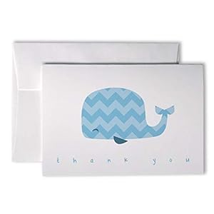 Colorful Chevron Whales Baby Thank You Note Cards – 48 Cards & Envelopes (Blue)