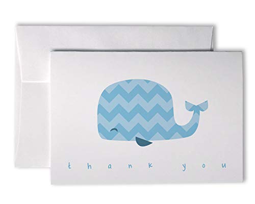 tarjetas de notas de agradecimiento para bebé con ballenas chevron coloridas - 48 tarjetas y sobres 