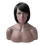 Beauty Angelbella 160g Synthetic Straight Short Bob Hair Wig with Inclined Bangs for Women Three Colors Available (1b#)