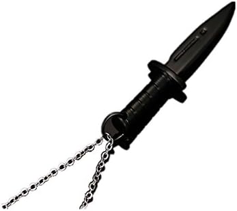Army Stainless Steel Rambo Knife Pendant Mens Necklace, Black, 24 inch Chain