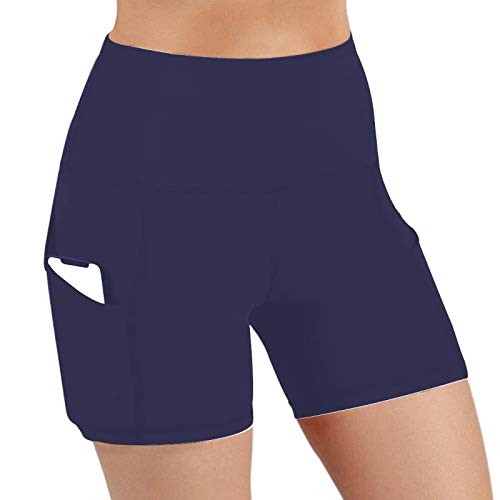 LOVESOFT Women's Workout Cycling Running Volleyball Tights Yoga Shorts with Side Pockets (Dark Blue, XL)