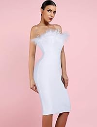 Whoinshop vestido de fiesta sexy con plumas y hombros descubiertos para mujer