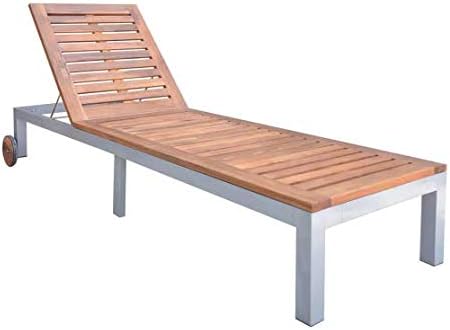 Sunlounger 81"x28"x(12"-35") Acacia Wood Comfortable Outdoor Strong Adjustable Relaxing Metal and Acacia Wood with a Light Oil Finish SKB Family