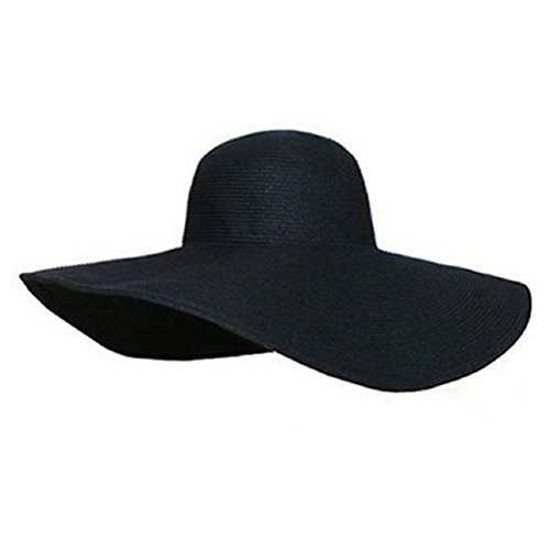 Lowpricenice(TM) Summer Women Foldable Wide Large Brim Floppy Beach Hat Sun Straw Hat Cap (Black)