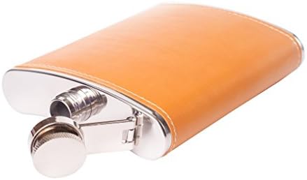 Leather Wrapped Hip Flask (8 oz.) – Lightweight &amp; Discrete Stainless Steel Body – Fill Cups, Shot Glasses or Drink Straight – Bourbon, Whiskey &amp; Scotch