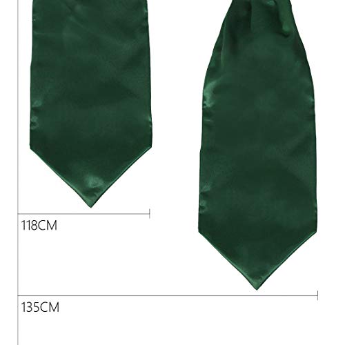 Green Cravat Tie For Men Ascot Pocket Square 53" Satin Solid Extra Long Self Smart Ascot Scarf Pocket Square Dan Smith C.C.AQ.H.015 Dark Green - Thumbnail 5
