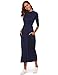Halife Women's Smock Neck 3/4 Sleeve Fit And Flare Long Midi Dress With Pockets