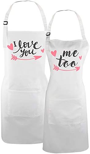 His and Hers Matching Aprons Wedding Engagement Newlywed Bridal Shower Gifts for Couples, I Love U & Me Too
