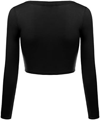 Womens Crop Top Round Neck Basic Long Sleeve Crop Top - Made In USA