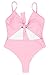 LEISUP Women's Strappy V Neck Tie Knot Front High Waist Thong One Piece Swimwear Pink L