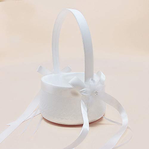 BETAULIFE Elegant Satin Bow Flower Girl Basket Ivory 2 pcs/Pack (Ivory) (14cm) - Thumbnail 2