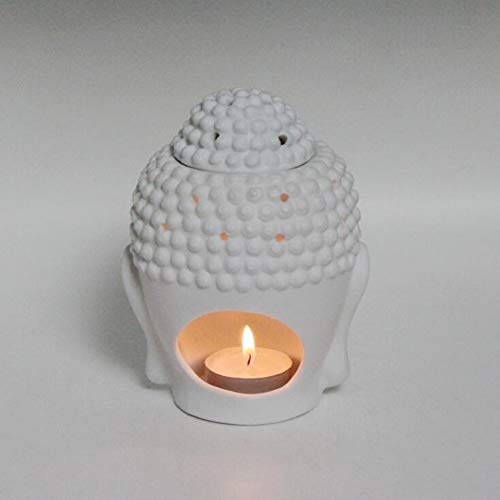 Singeek Buddha Head Ceramic Tea Light Holder,Essential Oil Burner Candle Aroma Diffuser For Spa Yoga Meditation (White)