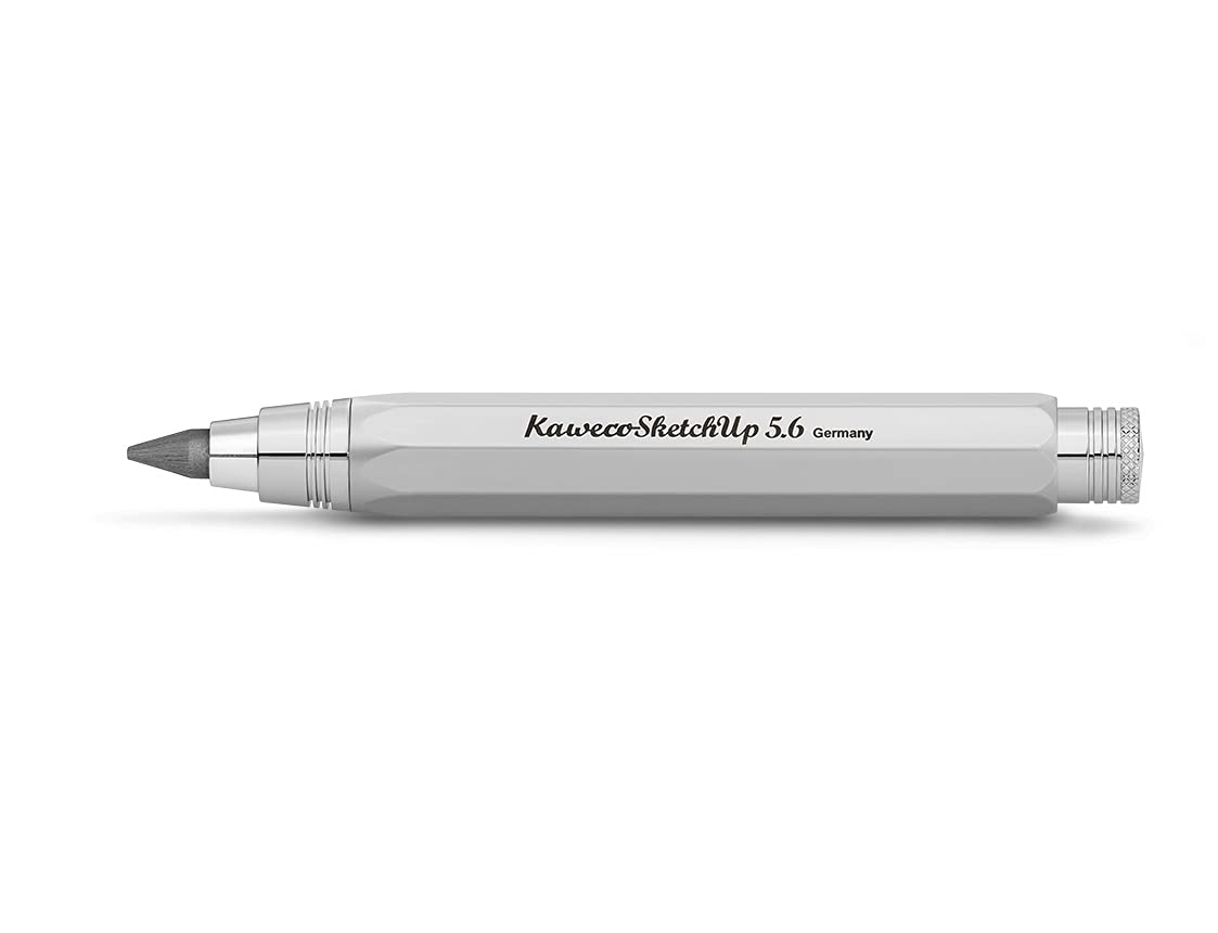 Kaweco Sketch Up Satin Chrome 5.6mm 5B Lead Mechanical Pencil - Solid Metal Octagonal Eight Edge Design, 10.3 cm Retractable, Refillable, Silver