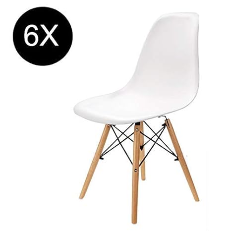 Set von 4/6 Kunststoff Eiffel Weiß Wohnzimmerstuhl Esszimmerstuhl Bürostuhl (weiß-6er Set)