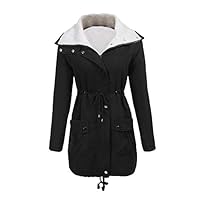 ELESOL Women Winter Parka Coat Faux Fur Coat Fleece Lined Parkas With Two Pocket