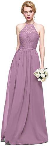 Loffy Women's Halter Solid Sleeveless Long Gown Dress, Wisteria, 6