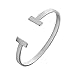 SENFAI Simple Double T Cuff Bracelet/Jewelry Set for Women (Thick Bracelet, Rhodium-Plated-Brass)