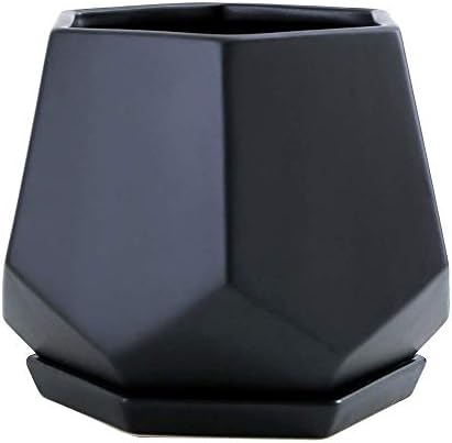 Faturt Ceramic Flower Pot Simple Diamond Hexagon Shape Flower Green Plant Planter Matte Black And White Color With Office Decoration Decoration Living Room Desktop Planter (Color : Black, Size : L)