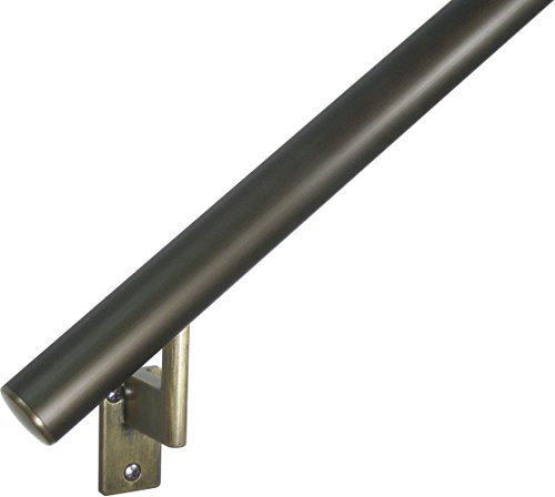 10ft. Handrail - Architectural Bronze Anodized Aluminum with 5 Antique Brass Wall Brackets and Endcaps - 1.6" Round - Complete Kit