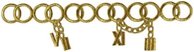 Altotux Iron on embroidered 9"x2.25" Chain with Roman Numbers Charm Patch in Gold sold by Piece