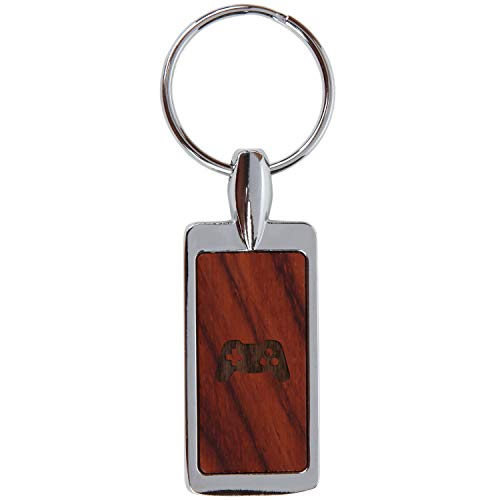 Video Game Controller Rosewood Keychain with Laser Engraved Design - Wood Keychain for Men and Women - Engraved Keyring Gift