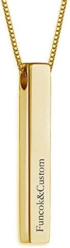 Funcok Personalized 925 Sterling Silver 3D Bar Pendant Name Necklace Engraving Custom Made Jewelry Gifts