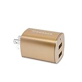 Tranesca Dual USB Travel Wall Charger with foldable plug for iPhone SE/6/6s,iPhone 5s/5, iPad Air / Pro / mini and More ( UL and FCC certified- 100% truly marked)-Golden