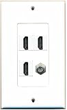 RiteAV - 3 x HDMI and 1 x Coax Cable TV F Type Port Wall Plate White Decorative