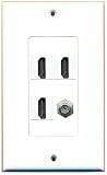 RiteAV - 3 Port HDMI 1 Port Coax Cable TV- F-Type Wall Plate Decorative