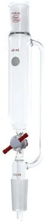 Wilmad-Lab Glass LG-8266T-104 Pressure Equalizing Cylindrical Addition Funnel, PTFE Plug, Drip Tip, 24/40 Joint, 250 mL Capacity