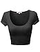 Basic Solid Scoop Neck Slim Fit Short Sleeves Crop Tops Black S