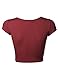 Solid V-Neck Crossover Shirred Wrap Front Cap Sleeves Crop Top Burgundy Size M