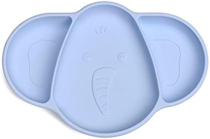 Baby Elephant Silicone Suction Plate Placemat with Lid for Toddlers, Baby Led Weaning, Nonslip Grip, Portable + Travel, FDA Approved and BPA Free