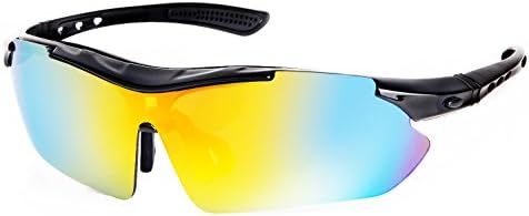 FEIECO Unisex Polarized Cycling Glasses Sports Sunglasses With 5 Interchangeable Multi-functional Lenses for Men Women Cycling Riding Baseball Running Glasses(Black)