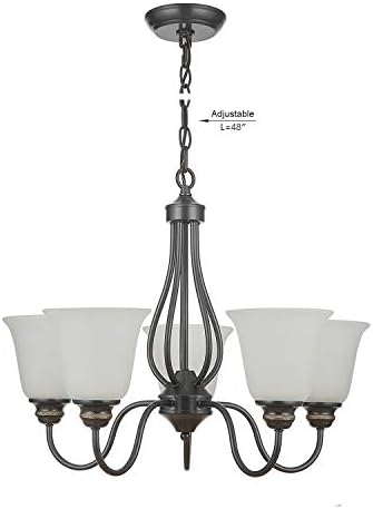 Doraimi 5 Light Chandelier Lighting with Painting Black Finish, Classic Style Ceiling Light Fixture with Frosted Glass Shade for Meeting Room Dining Room Living Room Corridor, LED Bulb(not Include)