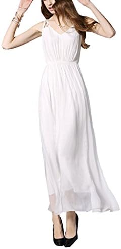 GuBarBy Women Sexy Summer Bohemian Deep V-neck Sleeveless Elastic Waist Silk Long Maxi Dress XL