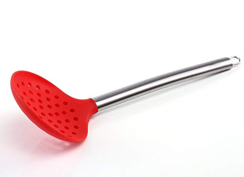 iNeibo Kitchen Silicone Skimmer Slotted Spoon-Cooking Utensils with Heat Resistant Silicone Covering Head And Stay-cool Stainless Steel Handle(Red)
