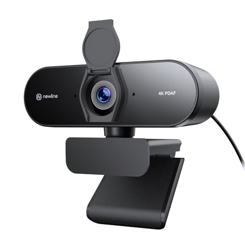N newline 4K Webcam PC with 2 Microphones, Full HD 1080P@60FPS, Autofocus PDAF+CDAF, 12MP, Clear Stereo Sound, Auto Light Correction, USB Plug & Play, PC Camera for Windows MacOS