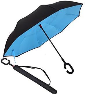 Creative Inverted Umbrella, Double Layer Windproof Anti-UV Sun and Rain Umbrellas with Hands Free Handle, Perfect Business, Birthday, Christmas Gifts (Blue)