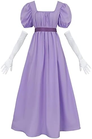 HEQU Regency Dress, Victorian Dress, with Satin Sash and Gloves, Ruffled  Puff Sleeve, Party Gown Women's Costumes(s Dark Purple) price in UAE |  Amazon UAE | kanbkam