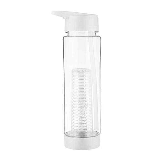 Fullwei Fruit Infuser Water Bottle 24oz Fruit Cup With Straw Lid and Full Length Infusion Basket for Fitness and Home, Flip Lid - Leak Proof and Durable (white)