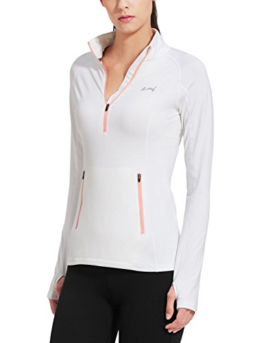 Baleaf Women's Thermal Fleece Half Zip Thumbholes Long Sleeve Running Top White Size M