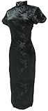 7Fairy Women's Vtg Black Floral Long Chinese Party Dress Cheongsam