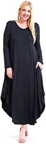 Plus Size Curved Hem V-Neck Long Sleeve Maxi Dress - Made in USA
