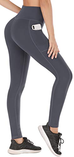 Heathyoga Yoga Leggings with Pockets for Women, Tummy Control Women’s High Waist Yoga Pants with Pockets Workout Yoga Pants Gray